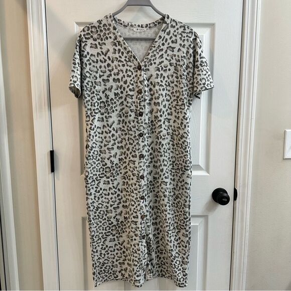 Bom Bom Decorative Buttons Midi Dress leopard print size S - Picture 1 of 8